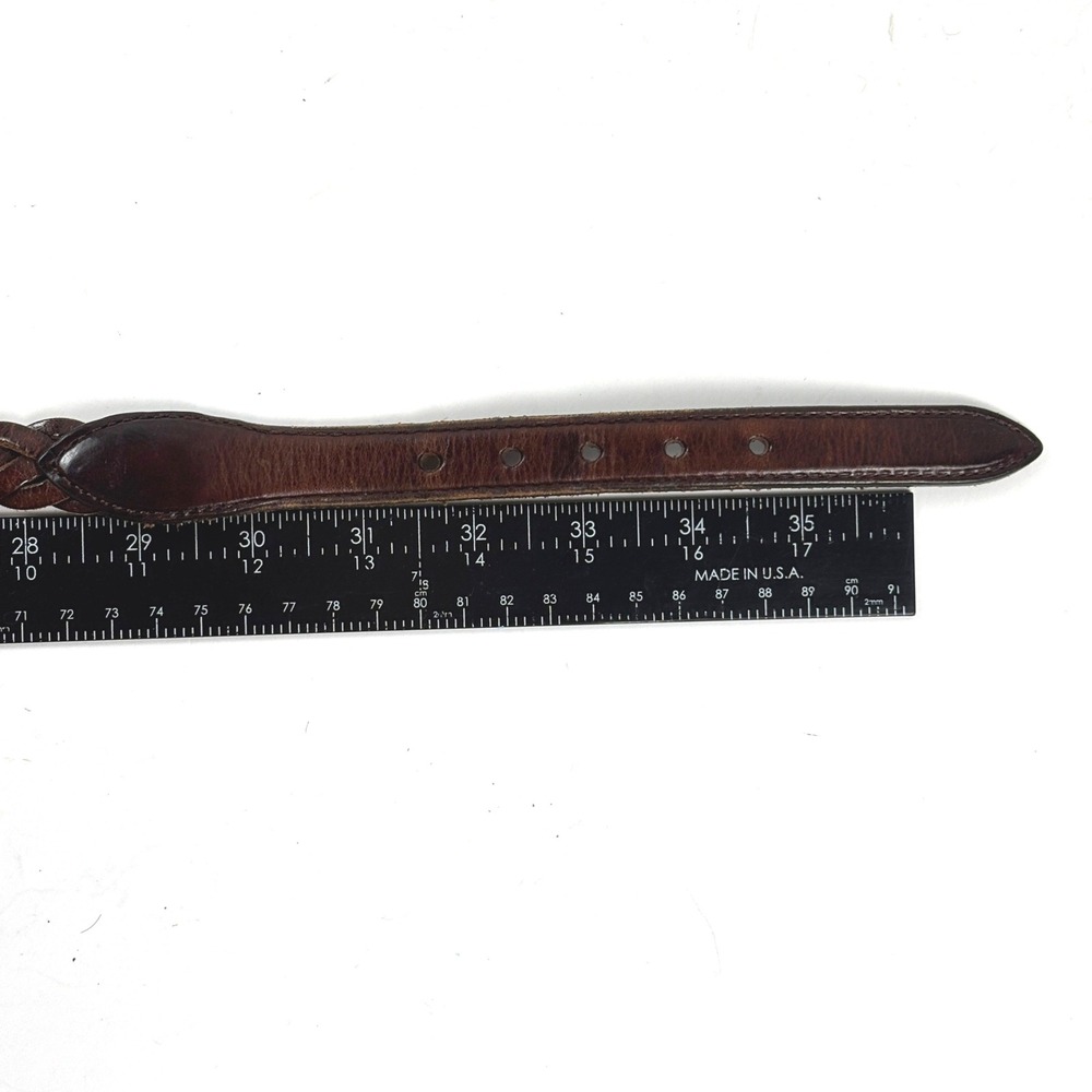 Vintage Braided Leather Belt Womens 34 Brown Brass Floral Buckle 1996 Western - Picture 3 of 3